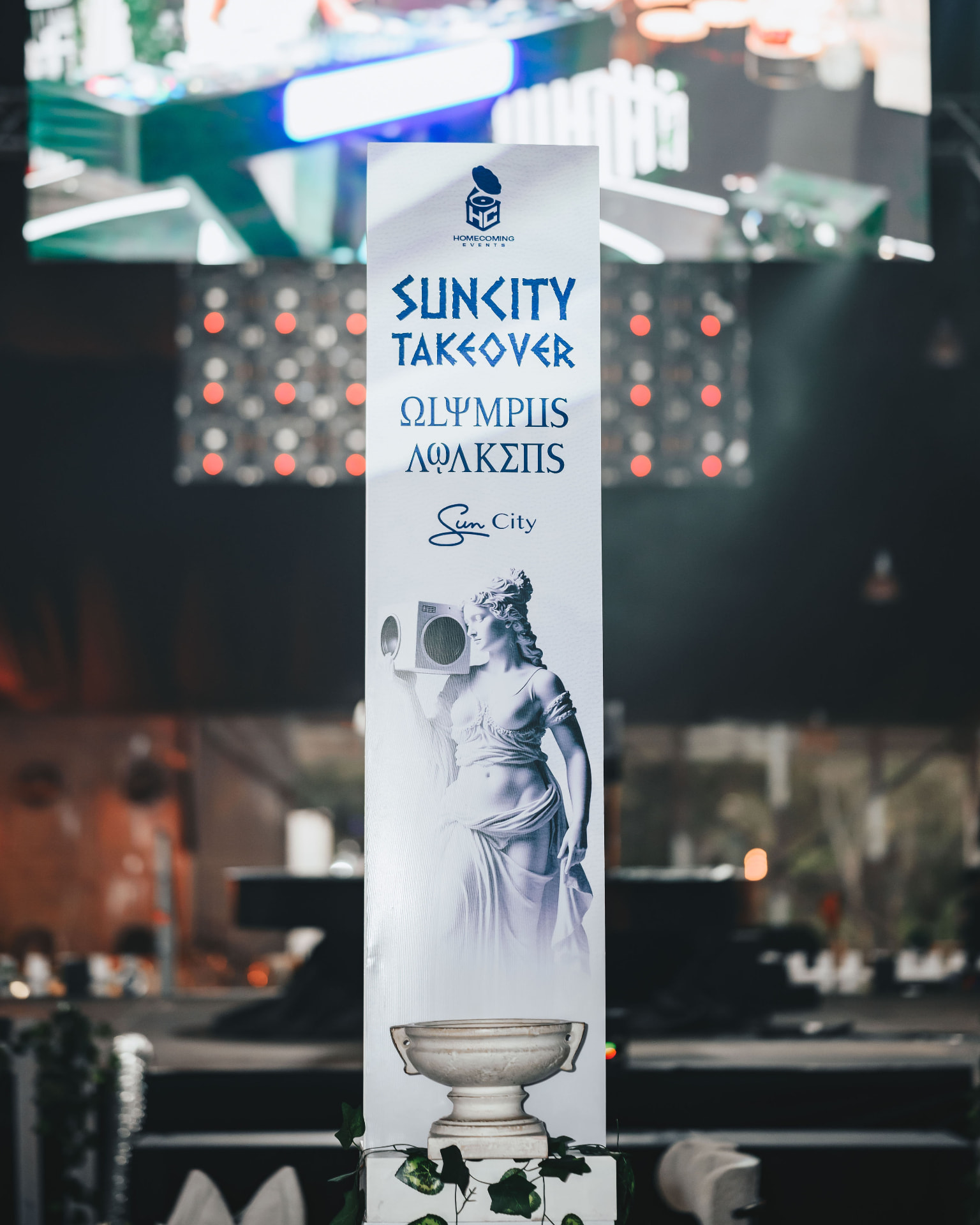 Suncity Takeover Olympus Awakens branded pillar at the venue